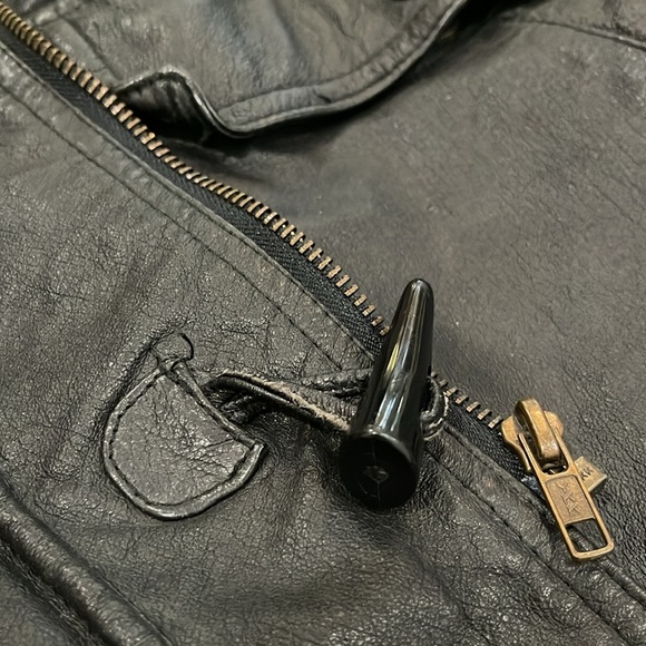 Teco men’s black Leather Jacket size XL biker 90s trench coat - Picture 14 of 16